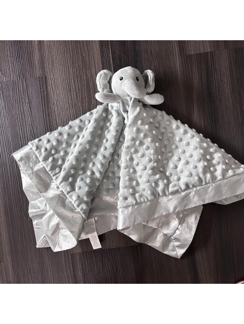 Super Star Baby Elephant Lovey Security Blanket 22" Gray Minky Dot Fabric Satin